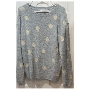 LC Lauren Conrad Ice Blue Polka Dot Snowball Fuzzy Sweater Size Large